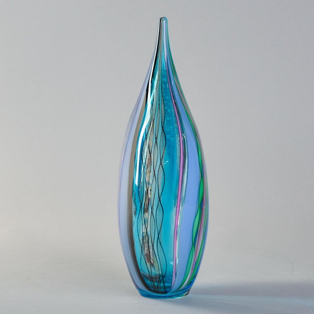 Shades of Blue With Gold Signed Fabiano Zanchi Murano Glass Sculpture For Sale In Detroit - Image 6 of 9