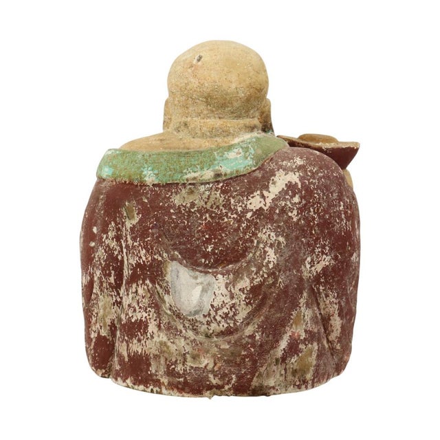 Large Laughing Buddha Wooden Polychrome Sculpture For Sale - Image 14 of 17