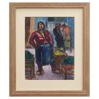Alfred Salvignol, The Market Seller in Nice, 1950s, Gouache, Framed For Sale