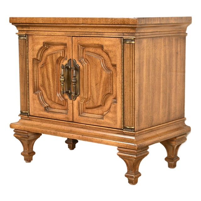 Karges Style French Regency Louis XVI Carved Fruitwood Bedside Chest or Nightstand, Circa 1960s For Sale