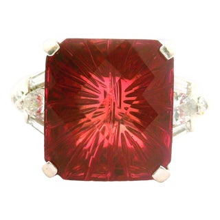 8.95 Carat Fantasy-Cut Pink Tourmaline Diamond Platinum Ring, Size 7 For Sale