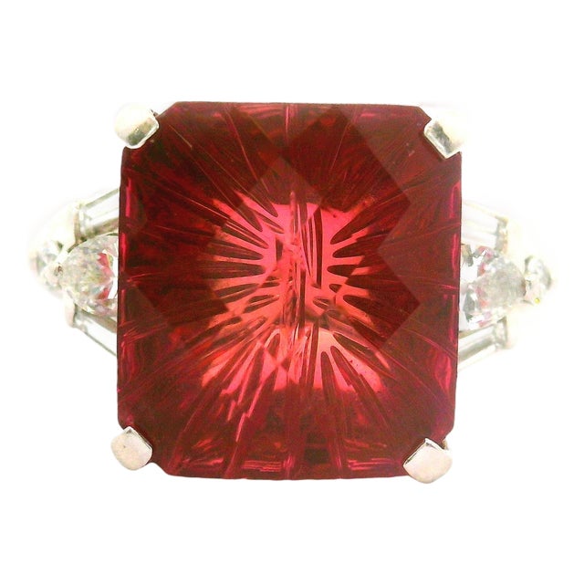 8.95 Carat Fantasy-Cut Pink Tourmaline Diamond Platinum Ring, Size 7 For Sale