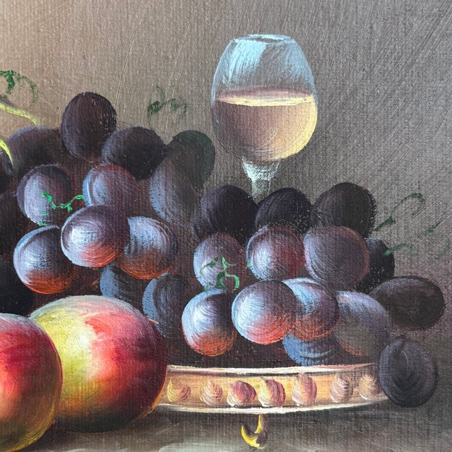 Original Acrylic on Board Fruit & Wine Still Life, Framed For Sale - Image 11 of 16