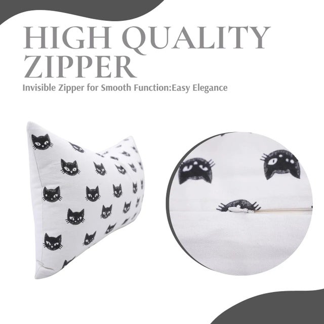 Fabdivine Black Cat Halloween Pillow Cover Handmade Cotton Decorative Cushion for Sofa & Living Room Size-14x20- Kitty For Sale - Image 4 of 5