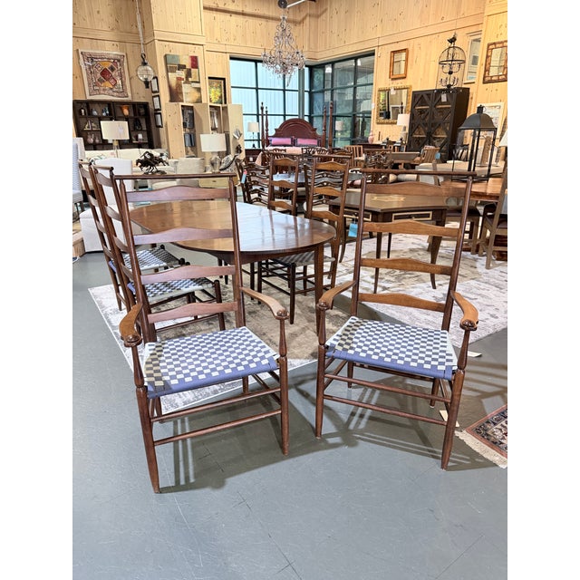 Brown Vintage Asher Benjamin Tiger Maple Extension Dining Table Set For Sale - Image 8 of 11
