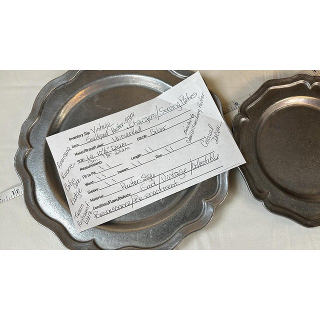 Vintage Pewter Like Charger Plate Set Scalloped Edge Pub Restaurant Ware Are you resourcing Props for a Theater...