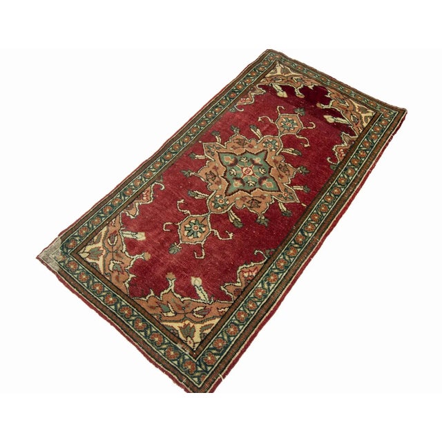 Vintage Handknotted decorative mini rug from Konya region of Turkey. Approximately 45-55 years old. In very good condition.