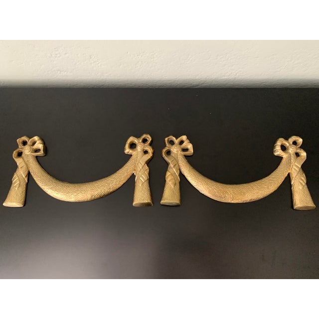 Mid 20th Century Vintage Solid Brass Wall Swags- a Pair For Sale - Image 5 of 5