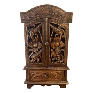 Antique Carved Oak Table Top Cabinet, 1920 For Sale