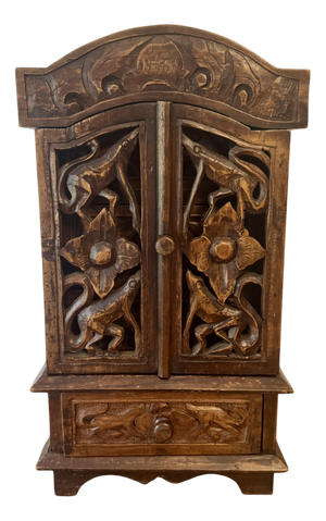 Antique Carved Oak Table Top Cabinet, 1920
