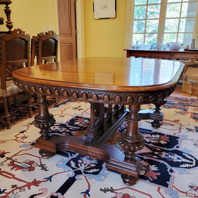 19th C Belgian Baroque Walnut Dining Banquet Table For Sale - Image 9 of 13