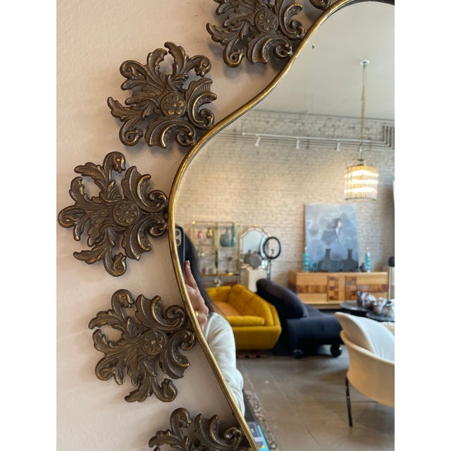 Stone 1970s Vintage Italian Brass Filigree Mirror With Matching Marble Floating Table - Set of 2 For Sale - Image 7 of 12