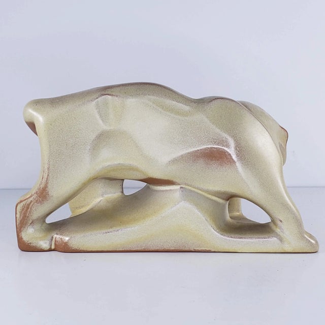 Mid 20th Century Frankoma Pacing Ocelot Bookend Puma Mountain Lion Cougar Desert Sand Htf #112 For Sale - Image 4 of 7