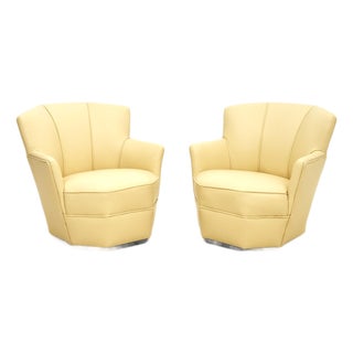 Vintage Art Deco Lounge Chairs in Leather, 1930, Set of 2 For Sale