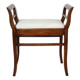 Art Deco Oak Stool with Cream Velvet Seat, 1970s For Sale