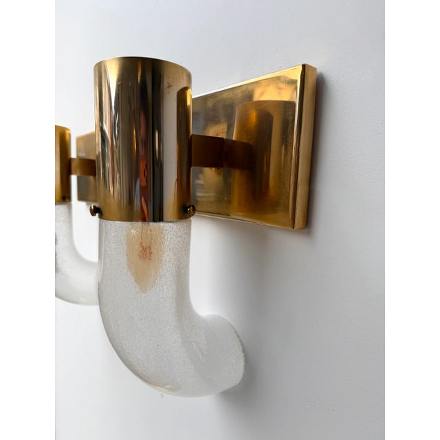 Brass Brass Sconces Murano Glass by Aldo Nason for Mazzega, Italy, 1970s, Set of 8 For Sale - Image 8 of 12