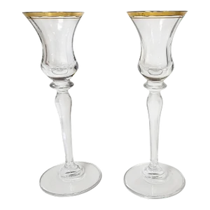 Vintage Mikasa Gold Rimmed Crystal Candle Holders - A Pair