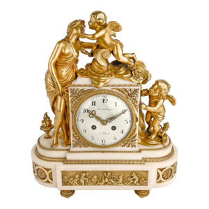 19th Century, French Ormolu Mounted Marble Clock by Houdebine