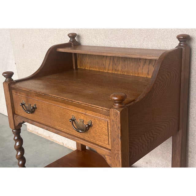 20th Century Pair of Solid Carved French Nightstands With Low Shelve and Crest For Sale - Image 11 of 11