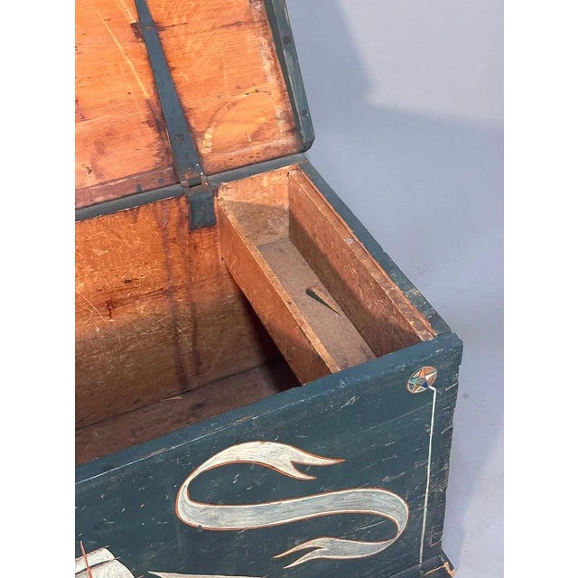 19th Century Dark Green-Blue Painted Maritime Sea Chest / Trunk, Ship John Speark, Rockland Maine For Sale - Image 9 of 12