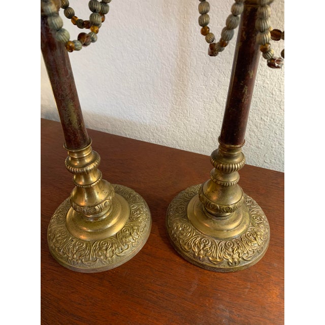 Neoclassical Vintage Neoclassical Brass Candlesticks ~ a Pair For Sale - Image 3 of 6