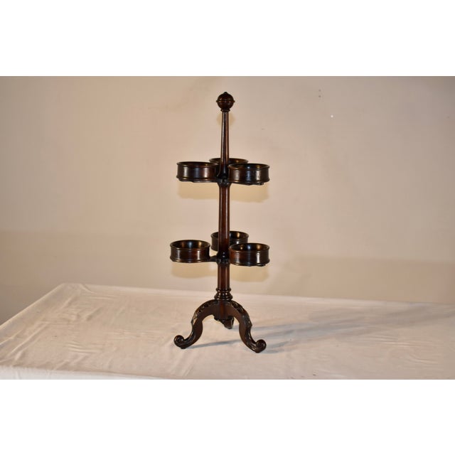 19th century hand turned mahogany condiment stand from England. These were used on tables or buffets for serving...