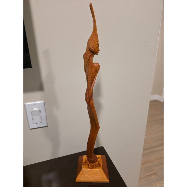 Large 22" Mid-Century Balinese Art Deco Elongated Maiden With Water Vessel Masterwork Sculpture For Sale In Phoenix - Image 6 of 12