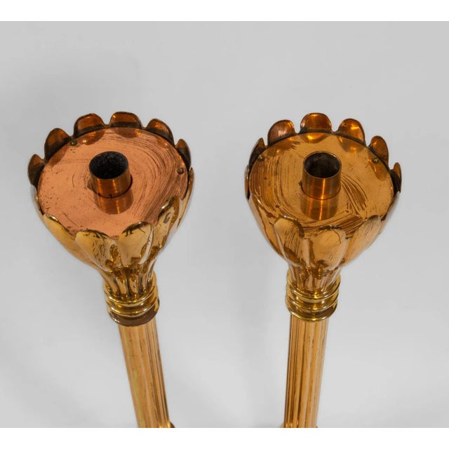 Brass Floor Standing Candleholders, 1940s, Set of 2 For Sale - Image 6 of 9