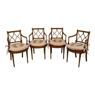 Set of 4 Adams Style Painted Cane Seat Armchairs For Sale