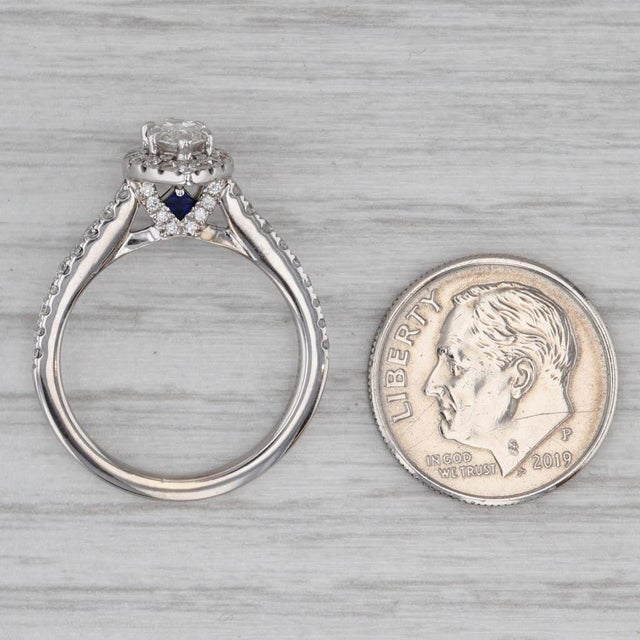 Silver Vera Wang Love 1.09ctw Marquise Diamond Halo Engagement Ring 14k Gold Sapphire, Size 5.25 For Sale - Image 8 of 9