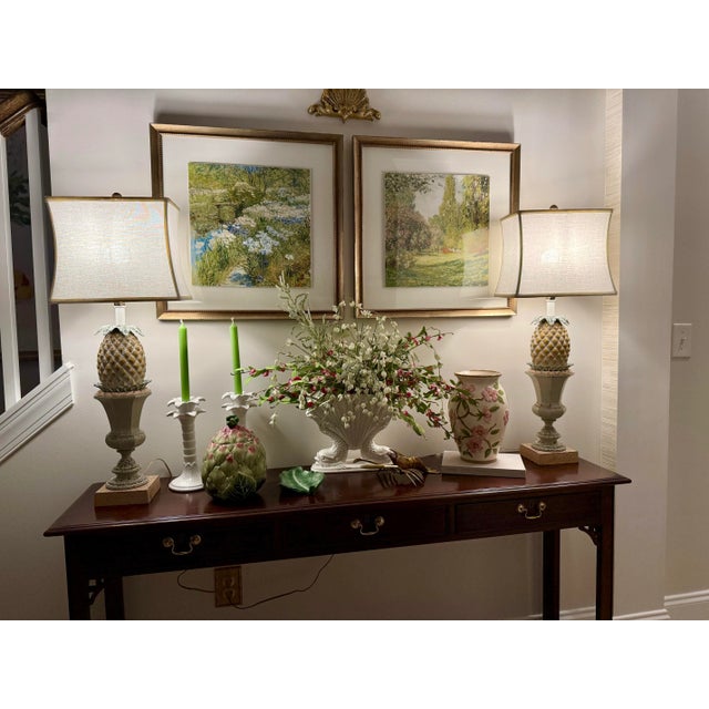 Shabby Chic Pineapple Motif Tole Table Lamps: A Pair For Sale - Image 3 of 12