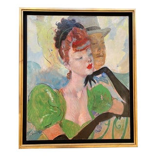 Jean-Gabriel Domergue, Black Gloves, 1950s, Oil on Canvas, Framed For Sale