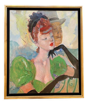 Jean-Gabriel Domergue, Black Gloves, 1950s, Oil on Canvas, Framed