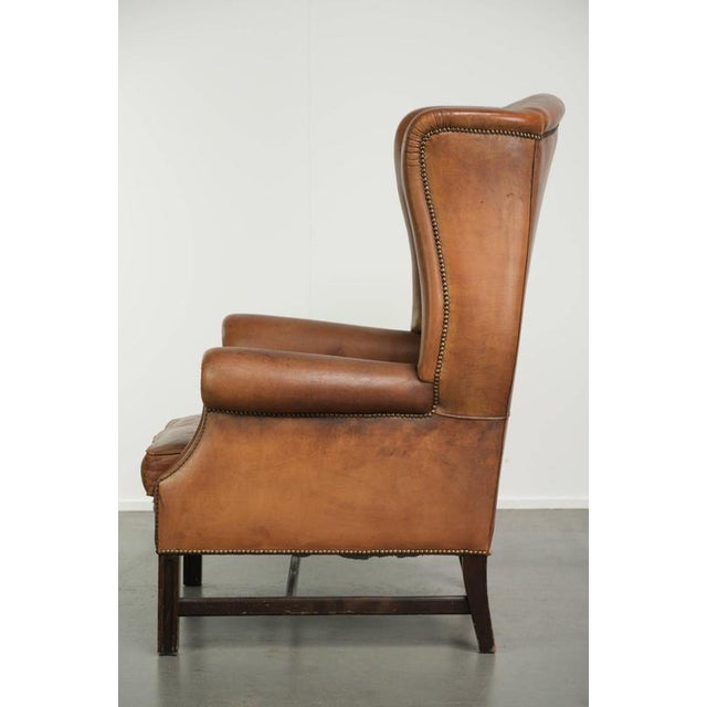1990s Sheepskin Wing Armchair in Warm Cognac Color For Sale - Image 5 of 13