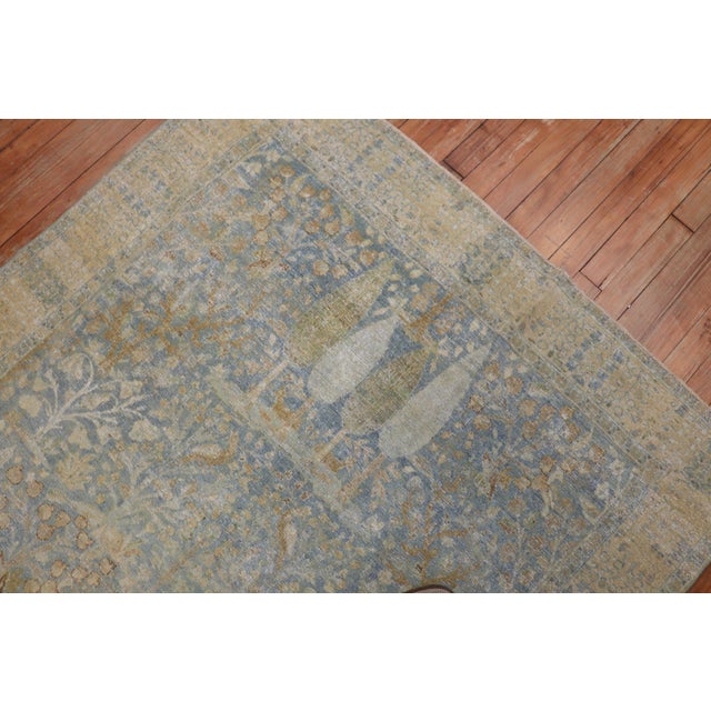 19th Century 19th Century Light Blue Pictorial Traditional Persian Tabriz Rug - 4'6" x 6'3" For Sale - Image 5 of 6
