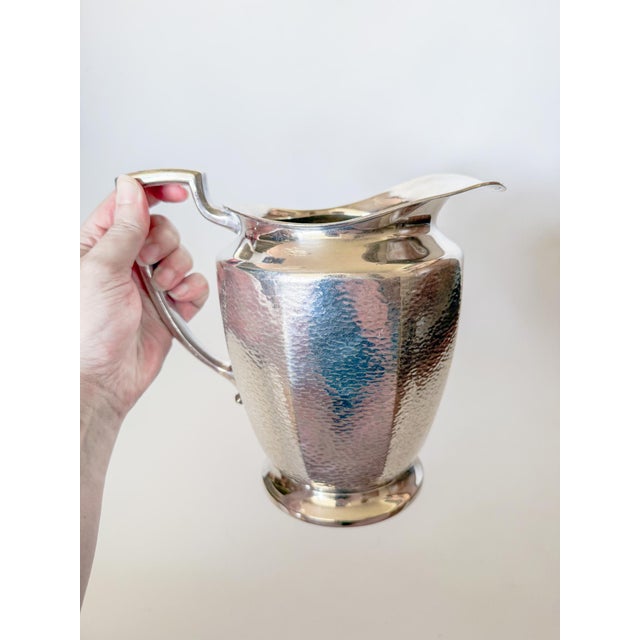 1930s Hammered Nickel Silver Pitcher, Homan Plate W.m. Mount Usa For Sale - Image 10 of 17