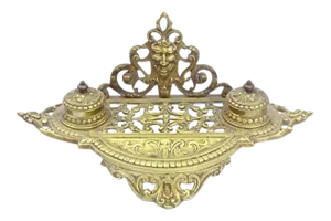 Antique Renaissance Revival Double Brass Inkwell
