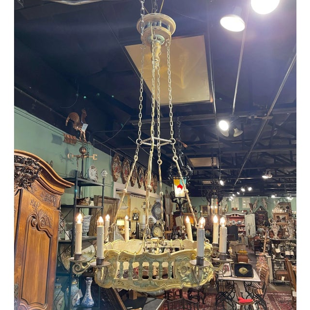 Early 20th Century French Louis XV Style Painted Wood Eight-Light Chandelier For Sale - Image 11 of 13