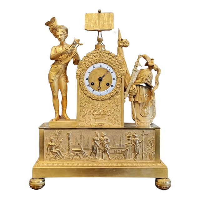 Empire Parisian Mercury-Gilt Bronze Statue Table Clock, France For Sale
