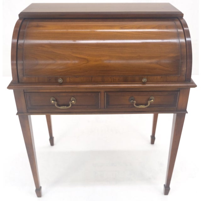 Mid 20th Century 32" Wide & 79" Tall Solid Cherry Cylinder Style Secretary Desk Beveled Glass For Sale - Image 5 of 14