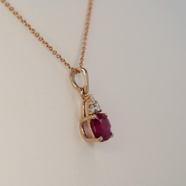 Metal Madagascar Ruby Pendant With Natural Diamonds in Solid 14k Gold – Round 4.5mm For Sale - Image 7 of 8