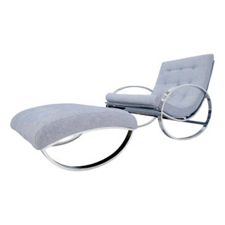New Upholstery Renato Zevi Ellipse Base Rocking Chair & Ottoman by Selig For Sale