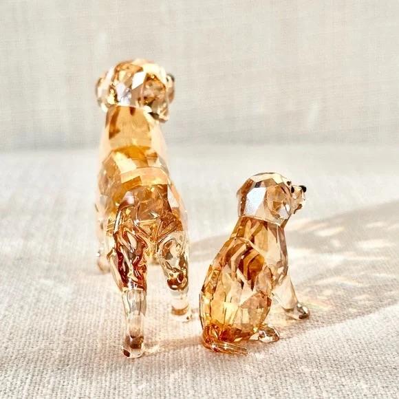 Swarovski Crystal Golden Retriever Mom and Pup Figurine Set Retired Gold For Sale - Image 11 of 14