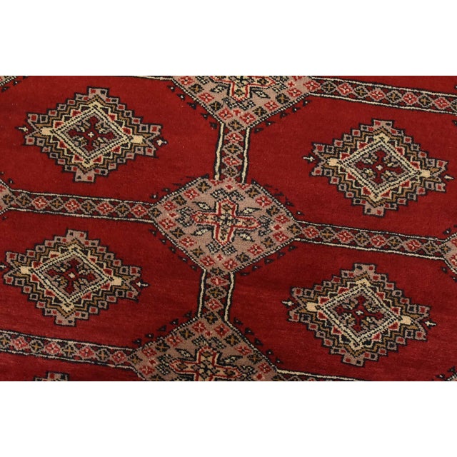 Textile Bokhara Jaldar Rug 4’1” X 6′ Red Wool Tribal Hand-Knotted Oriental Carpet For Sale - Image 7 of 12