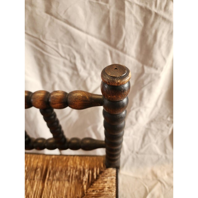 Antique Bobbin Corner Chair, Rush Seat Chair, Spanish Colonial Style, Woven Seat Armchair, Primitive Wooden Chair For Sale - Image 9 of 13