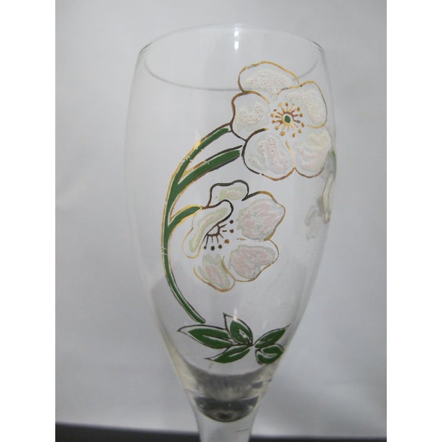 Perrier Jouet Art Nouveau Hand Painted Belle Epoque Flower Champagne Flute Set For Sale - Image 9 of 10