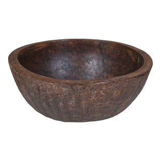 Vintage Rustic Hand Carved Wood Primitive Vessel Bowl For Sale