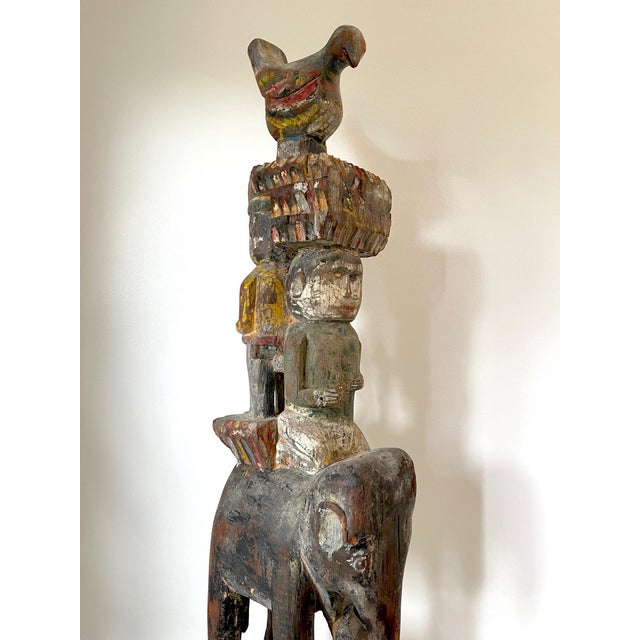 Antique Burmese Architectural Carved and Polychromed Wood Pole Southeast Asia For Sale - Image 15 of 16