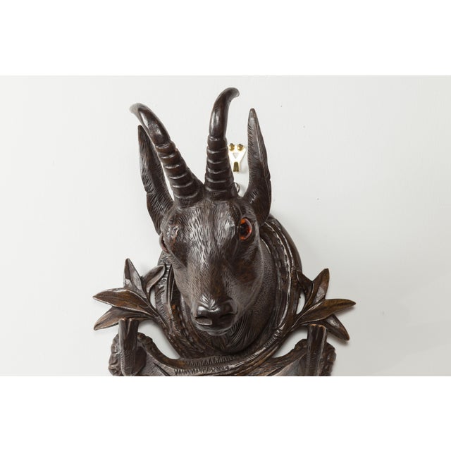 Wood Pair of Black Forest 1880s Carved Wooden Chamois Coat or Hat Racks with Foliage For Sale - Image 7 of 12
