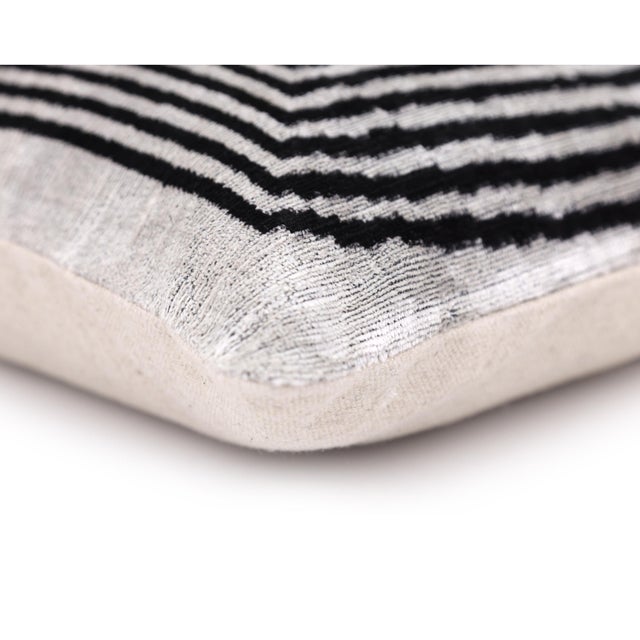 Modern Geometric Silk Velvet Pillow 20x20 | Handmade Black & Ivory Designer Cushion For Sale In San Francisco - Image 6 of 7